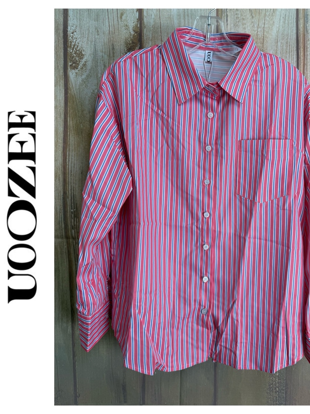 💵NWT UOOZEE Red•White•Blue Striped Button-Up Shirt Size Medium/Small